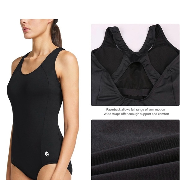 Baleaf Black One-Piece Racerback Swimsuit - Picture 2 of 8